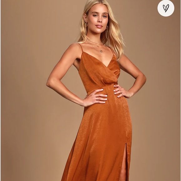 Constantine Rust Orange Satin Maxi Dress - Picture 2 of 7